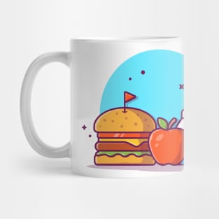 Burger with Milk, Flag, and Apple Fruit Cartoon Vector Icon Illustration Mug